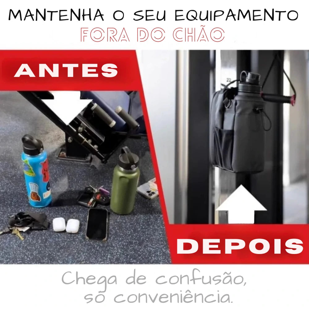 Antes e depois usando a bolsa magnética para organizar acessórios