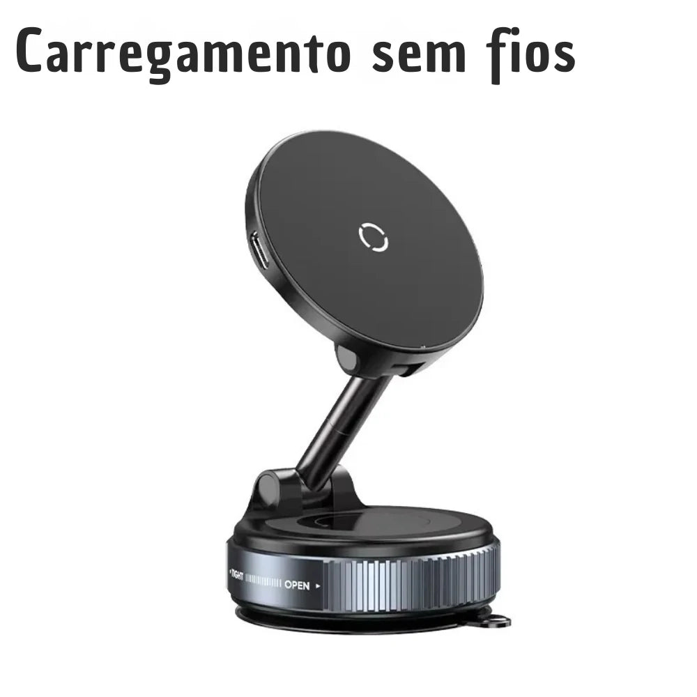 Suporte magnético de carro preto dobrável com carregamento sem fios