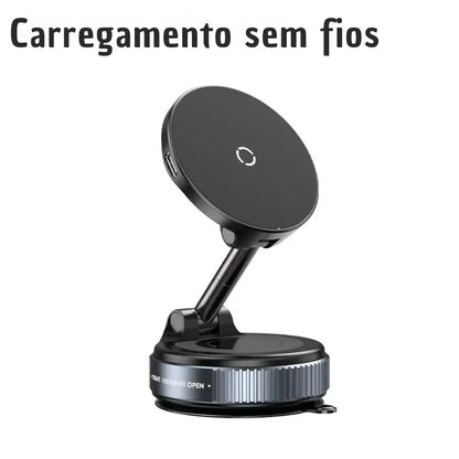 Suporte magnético de carro preto dobrável com carregamento sem fios